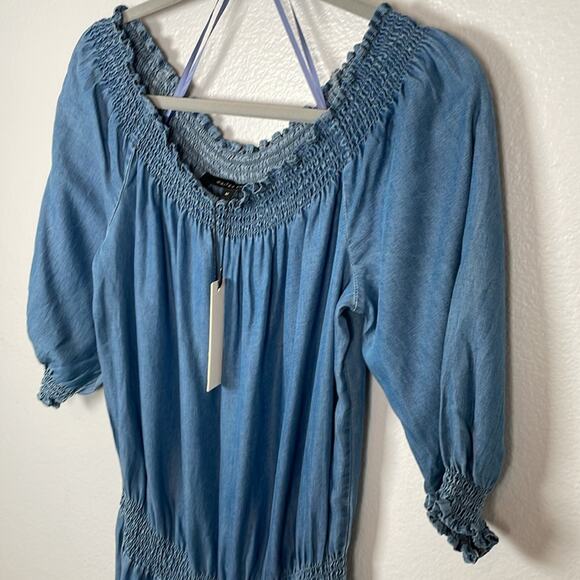 Walter Baker Tencil Chambray off the shoulder wide leg crop jumpsuit NWT medium - Picture 5 of 10